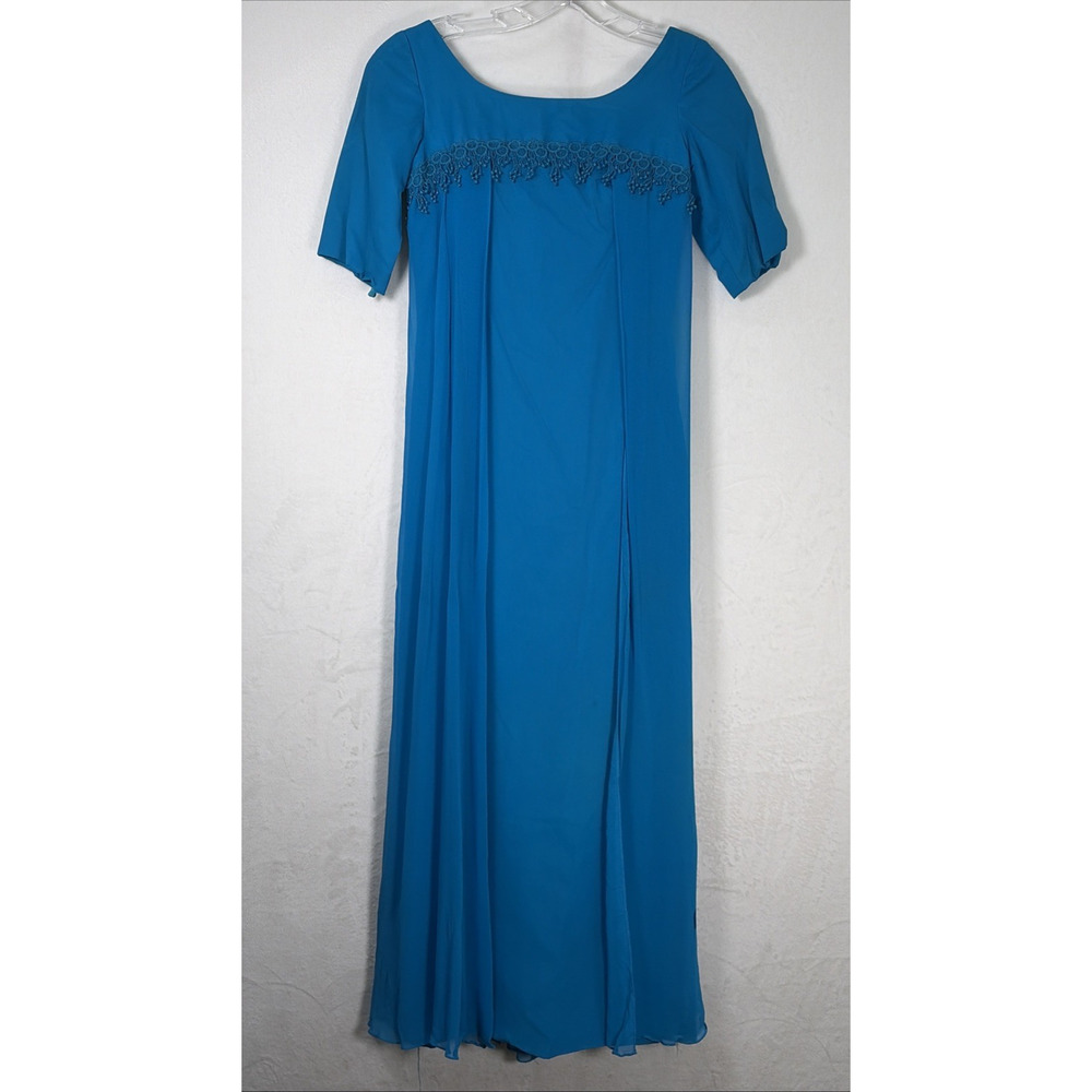 60s Vintage Sylvia Ann Electric Blue Chiffon Retro Lace Dress No Size Charity